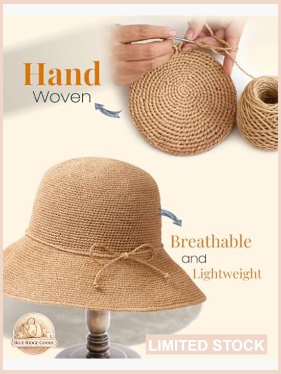 Handmade Straw Sun Hat Floppy Foldable Packable Beach Travel Adjustable Chin main image 7
